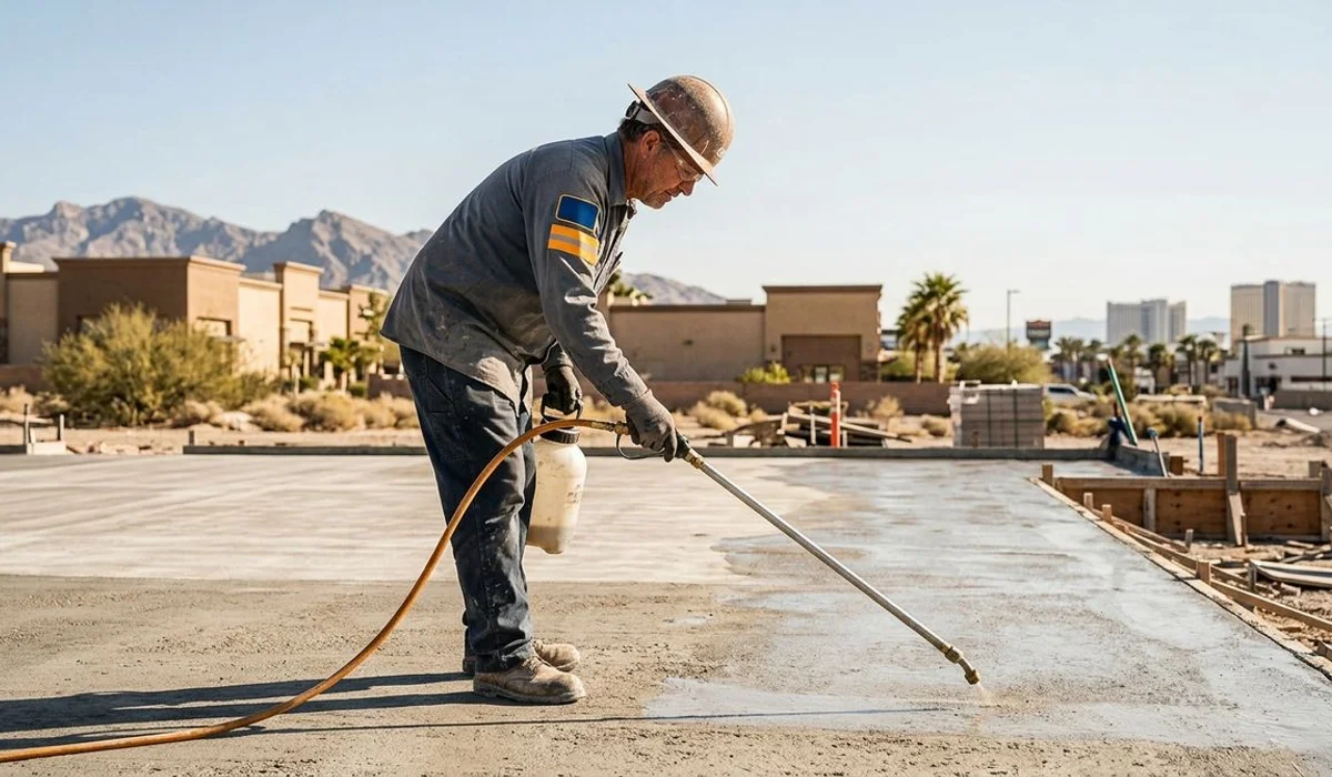 Applicator sealing a concrete slab