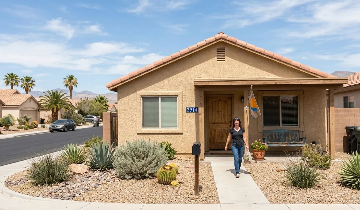 Clean stucco home in bright Las Vegas sun