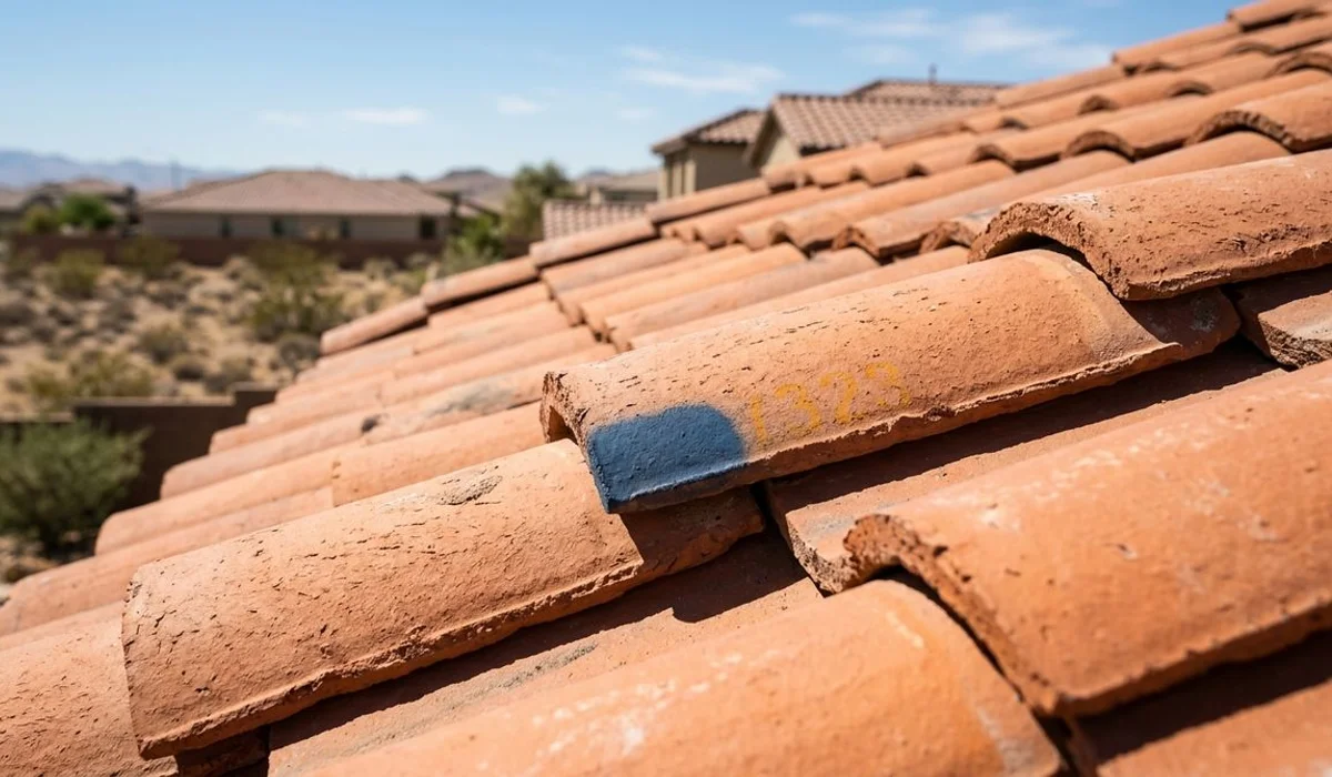 Close-up of clean clay roof tiles
