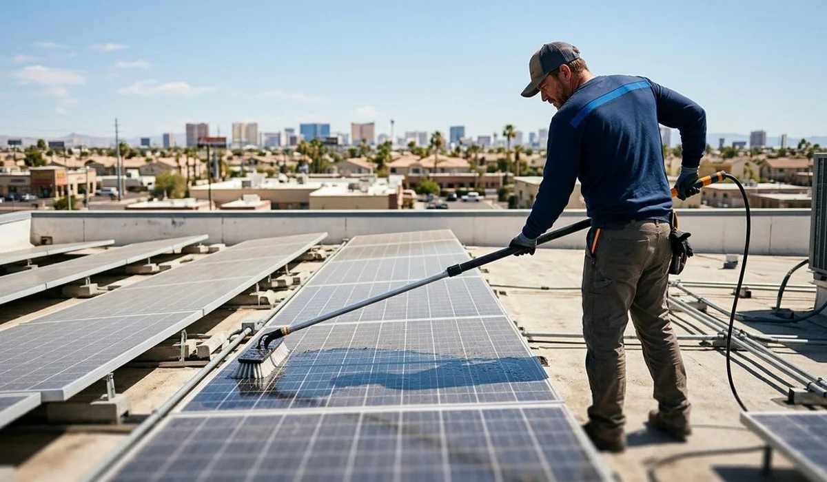 Pure-water pole brush cleaning rooftop solar panels